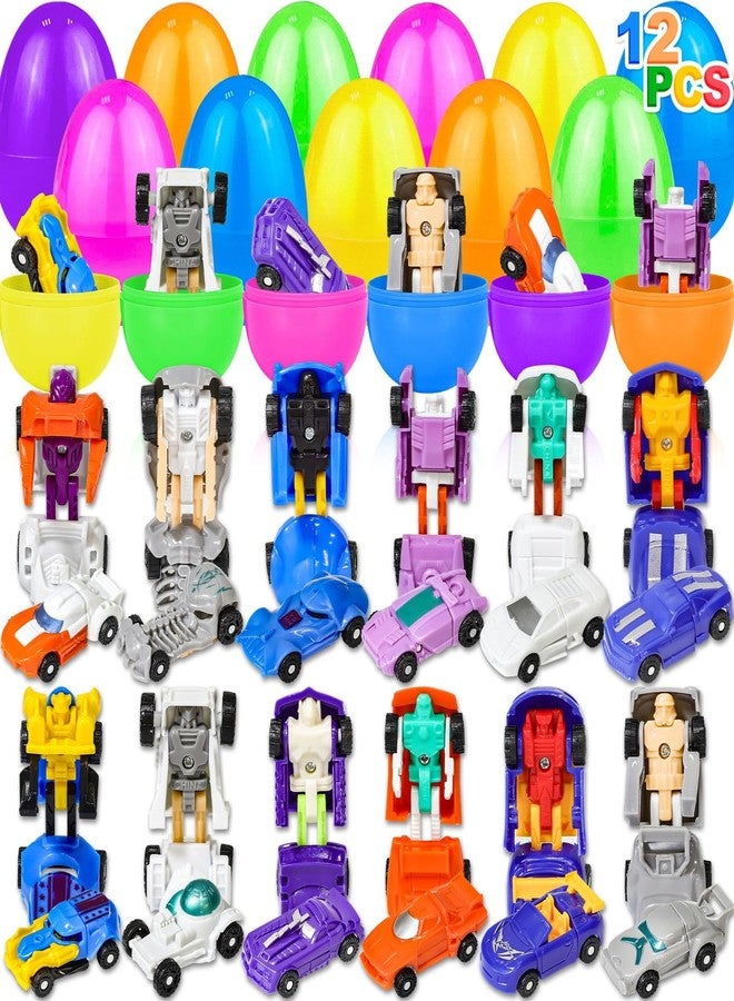 AMENON 12 Pack Easter Eggs with Transform Car Toys For Boys, Easter Basket Essential Basket Stuffers Transform Vehicle Robot For Kids Easter Egg Hunts Easter Basket Stuffers Fillers and Party Favors - Image 1